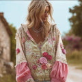 Women's Patchwork Floral Vintage Hooded Sweater Cardigan artswardrobe