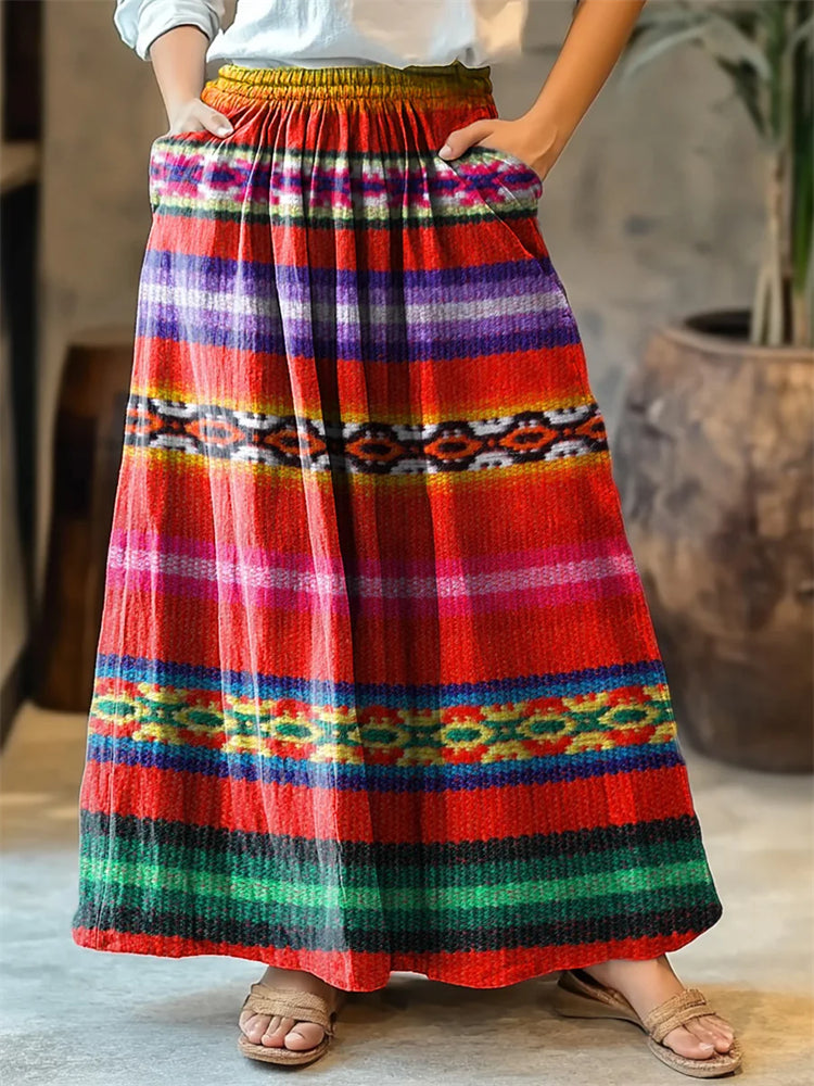 Colorful Kenya Style Stripes Print Women's Cotton Skirt artswardrobe