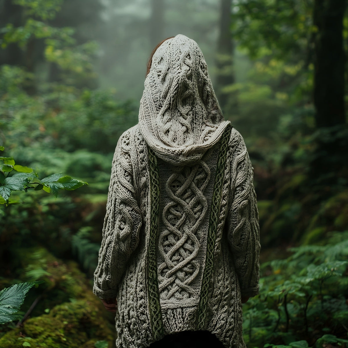 Women's Celtic Knot Retro Cozy Chunky Knit Hooded Cardigan elevenforest