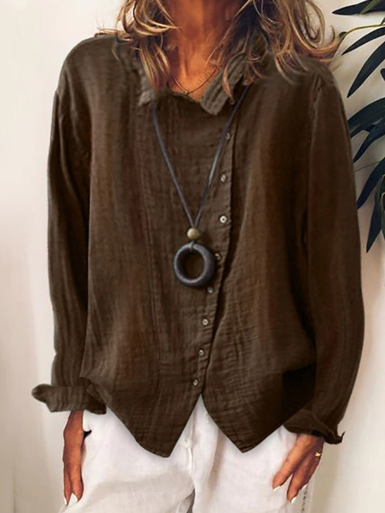 Comstylish Solid Color Long Sleeve Button Casual Shirt
