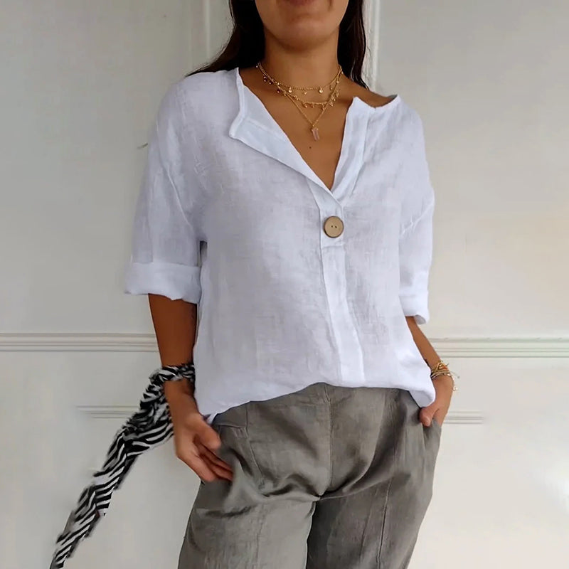 Comstylish Women's Casual Solid Color Cotton Shirt