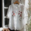 Vintage Floral Embroidery Art Lapel Loose Blouse artswardrobe