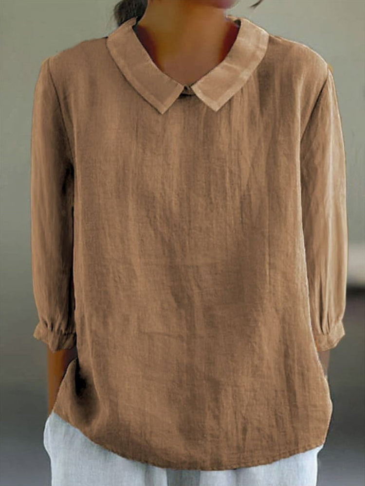 Comstylish Loose Lapel Seven Sleeve Linen Blend Cozy Shirt