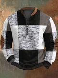 Men's Retro Western Textured Print Zip Collar Sweatshirt elevenforest
