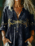 Women's Dragonfly Embellished Pattern Art Print Linen Cotton Casual Sh