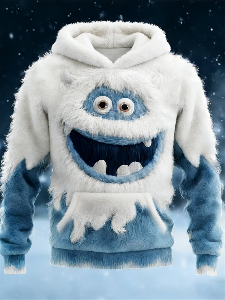 Men's Melting Ice Monster Contrast Cozy Plush Hoodie artswardrobe