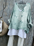 Comstylish Vintage Floral Pattern Linen Blend Flowy Tunic