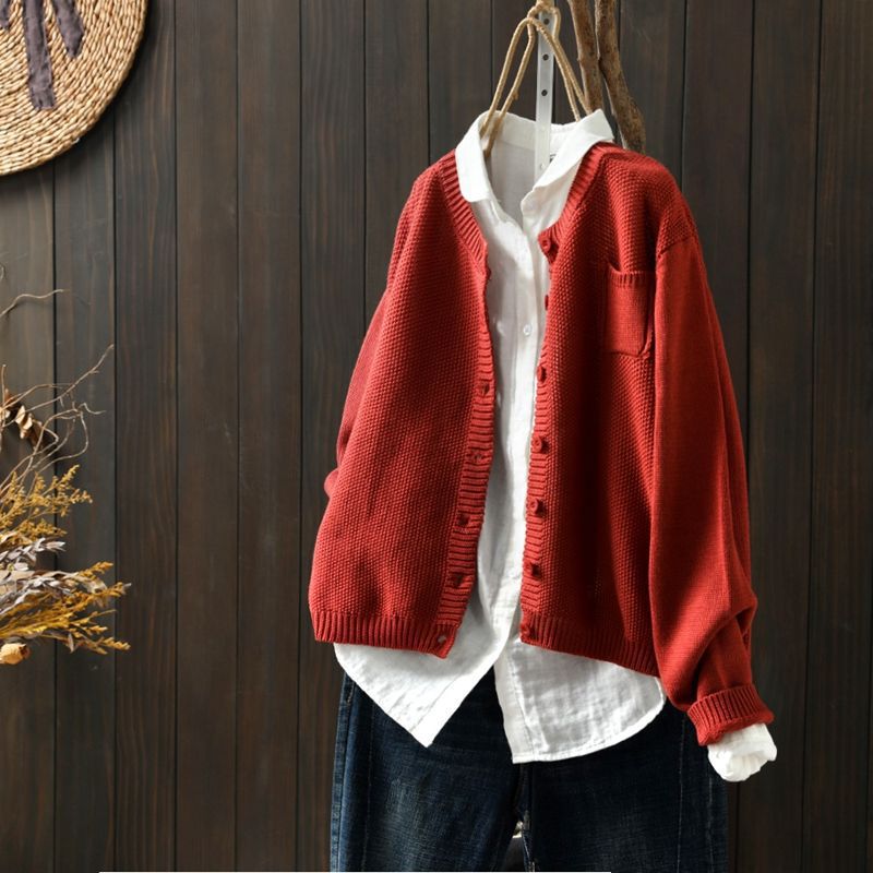 Vintage Solid Long Sleeve Sweater Cardigan elevenforest