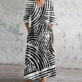 Comstylish Soft Abstract Lines Pattern Linen Maxi Dress