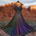 Women's Vintage Viking Celtic Knot Gradient Art Linen Midi Dress artswardrobe