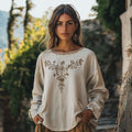 Vintage Cretan Embroidery Linen Contrasting Colors T-shirt artswardrobe