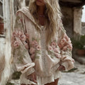 Women's Vintage Rose Embroidery Art Casual Zip-up Hoodie
