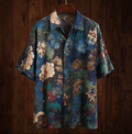Bohemian Style Plant And Flower Pattern Men's Retro Cotton And Linen Shirt artswardrobe