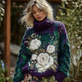 Women's Retro Rose Gradient Knitted Warm Turtleneck Sweater artswardrobe