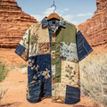 Men's Applique Patchwork Art Casual Short Sleeve Shirts artswardrobe