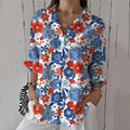 Women's Vintage Casual Independence Day Patriotic Floral Print Shirt artswardrobe