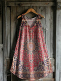 Women's Ethnic Tattoo Art Print V-Neck Pocket Cotton Dress