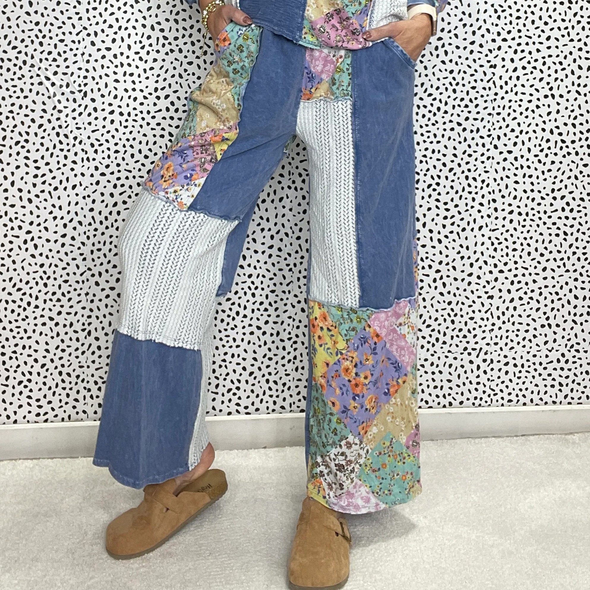 Vintage Floral Lace Patchwork Loose Wide-leg Linen Blend Pants artswardrobe