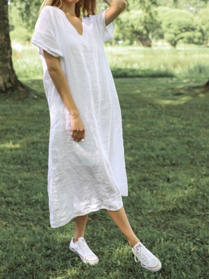 Women's Loose V Neck Short Sleeve Dress