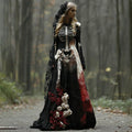 Comstylish Halloween Skeleton Bones With Rose Art Linen Maxi Dress