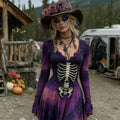 Comstylish Halloween Skeleton Witch Cosplay Midi Dress