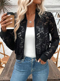 Women's Jacquard Lace See-Through Zipper Short Jacket 