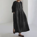 Comstylish Ripples Japanese Sashiko Art Linen Maxi Dress