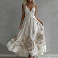 Comstylish Women's Rose Embroidery Art V-neck Suspender Maxi Dress