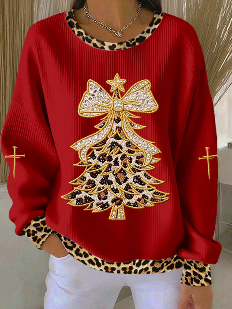 Comstylish Women's Christmas Faith Print Knit Crew Neck Long Sleeve Top