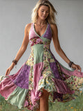 Vintage Cottage Floral Patchwork Flowy Linen Dress artswardrobe