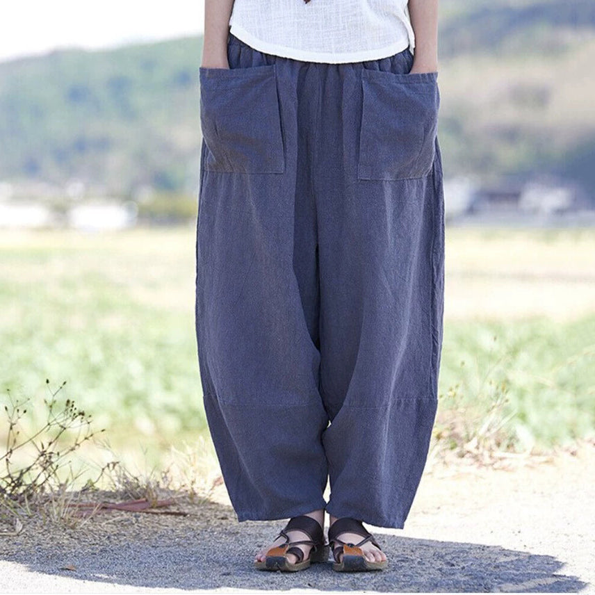 Comstylish Women's Solid Linen Blend Pocket Comfort Casual Pants