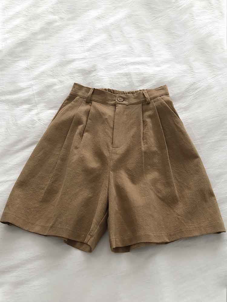 Women's Vintage Simple Linen Blend Casual Shorts artswardrobe