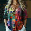 Women's Ethnic Geometric Art Casual Comfortable Cotton Shirt artswardrobe