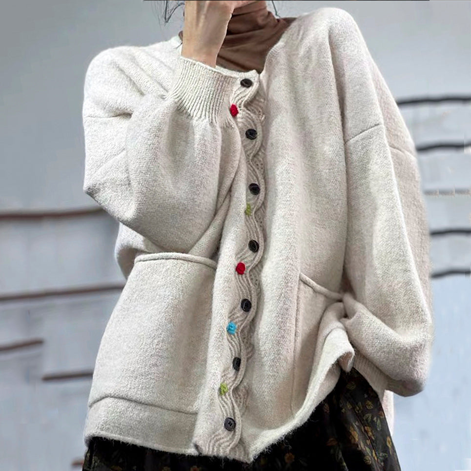 Christmas Color Wave Placket Sweater Cardigan elevenforest
