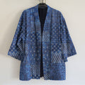 Comstylish Japanese Traditional Sashiko Floral Patchwork Art Print Linen Blend Kimono Cardigan