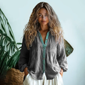 Comstylish Bohemian Style Linen Print Long Sleeve Shirt