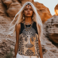 Women's Viking  Tree Of Life Tribal With Celtic Knot Pattern Art Linen Sleeveless Top artswardrobe