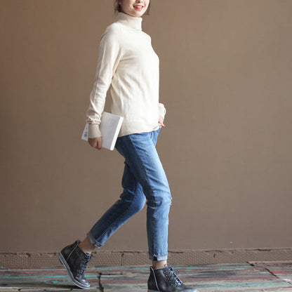 Chunky Nude Winter Sweater Oversized Knit Sweat Tops High Neck Pullover