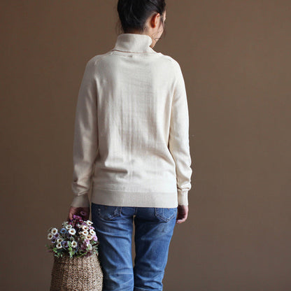 Chunky Nude Winter Sweater Oversized Knit Sweat Tops High Neck Pullover