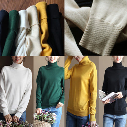 Chunky Nude Winter Sweater Oversized Knit Sweat Tops High Neck Pullover