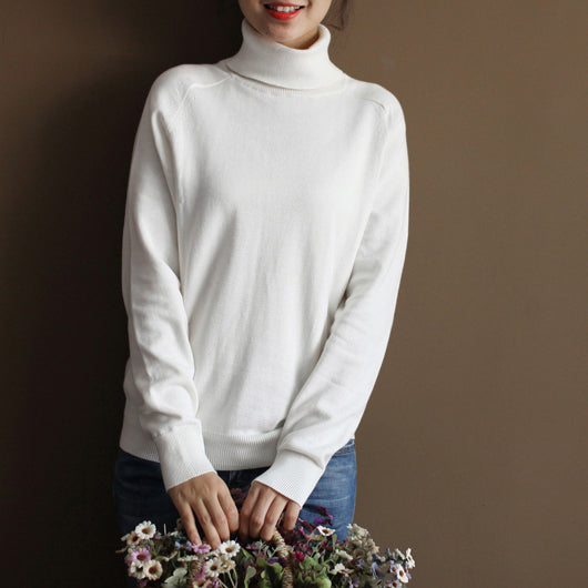 Chunky White Sweater Knitted Blouses Boutique High Neck Top Wild