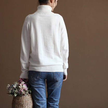 Chunky White Sweater Knitted Blouses Boutique High Neck Top Wild