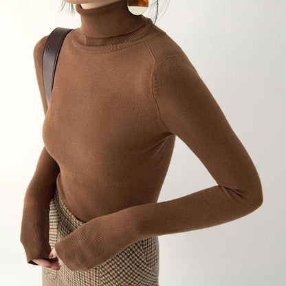 Cozy Chocolate Winter Sweater High Neck Knitted Tops Boutique Knitted Sweaters