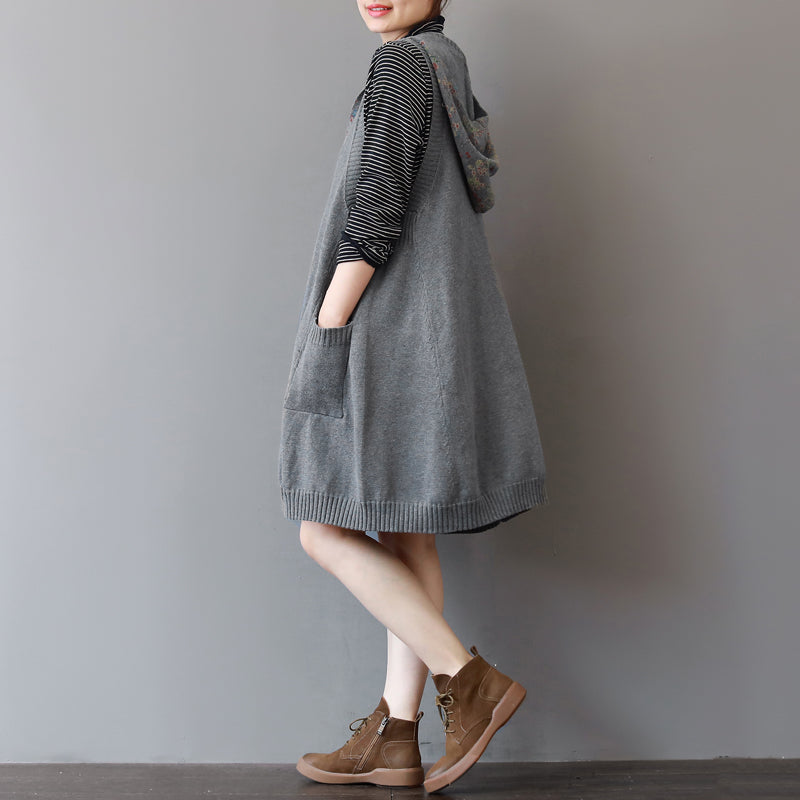 Cozy Green Sweater Dress Sleeveless Pullover Sweater Hooded Dress