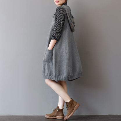 Cozy Green Sweater Dress Sleeveless Pullover Sweater Hooded Dress
