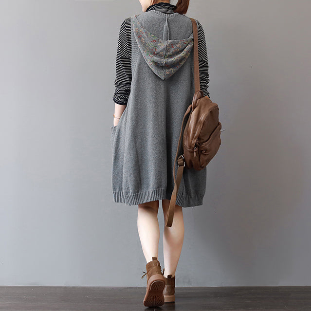 Cozy Green Sweater Dress Sleeveless Pullover Sweater Hooded Dress