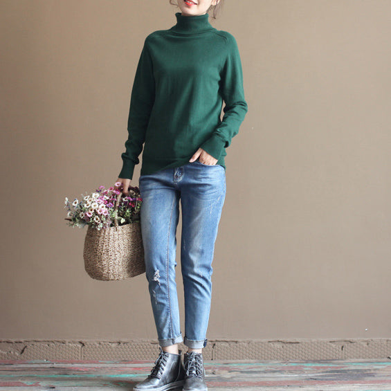 Cozy Navy Knit Sweaters Fall Knitted Blouses Boutique Long Sleeve T Shirt Cotton