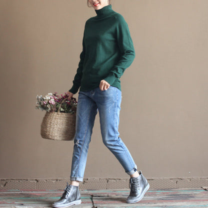 Cozy Navy Knit Sweaters Fall Knitted Blouses Boutique Long Sleeve T Shirt Cotton