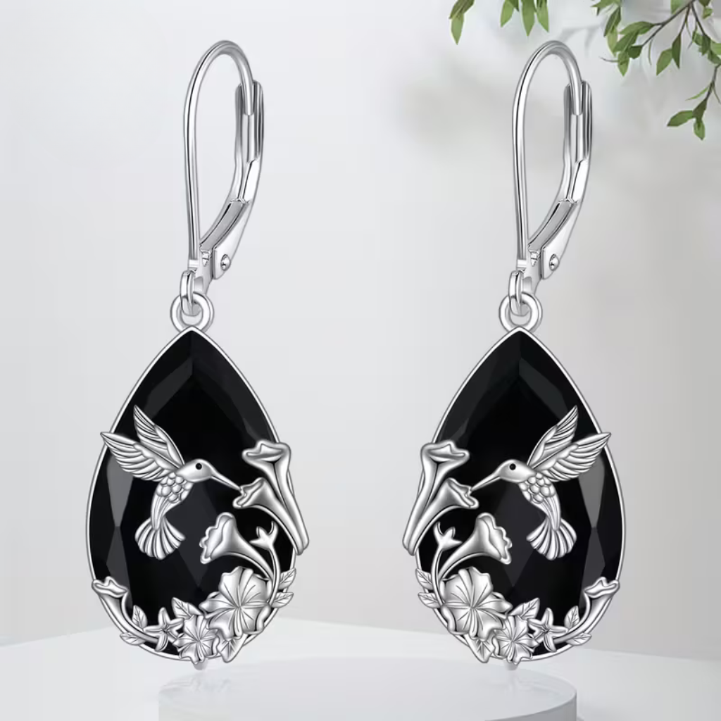 Black Onyx Bird Dangle Earrings