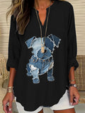 Comstylish Women's Casual Funny Denim Dog Print T-shirt